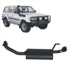 Black aftermarket metal exhaust system showing the back side for toyota landcruiser 80 series wagon by redback performance
