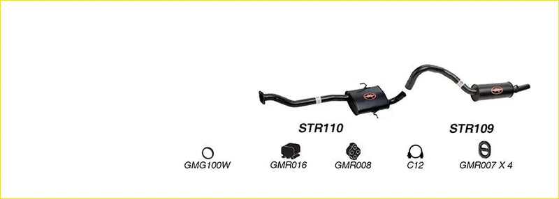 Black redback performance exhaust system with central resonator and red logo badges on the back side housing