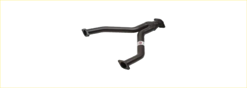 Back side view of black rubber y-shaped exhaust pipe for redback performance exhaust system ford falcon 1991