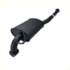 Black cylindrical exhaust muffler with curved pipes and matte finish from redback performance for ford falcon back side