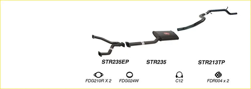 Black redback performance exhaust system with central resonator and flanged ends for ford falcon 07 1991 back side