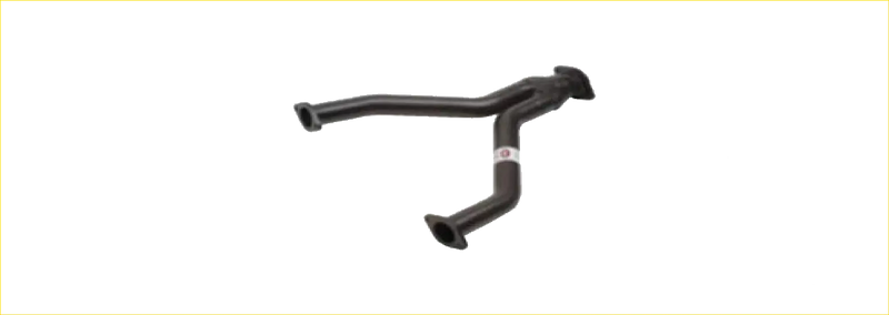 Black rubber y-shaped exhaust pipe with curved design from redback performance exhaust for ford falcon 1998 to 2002