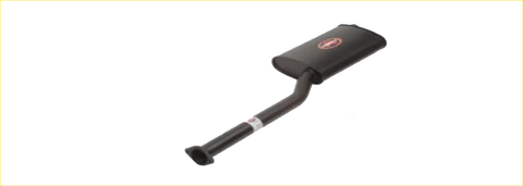 Black metal shovel with sleek curved handle and red logo shown with redback performance exhaust system for ford falcon