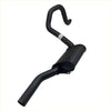 Black metal exhaust pipe with curved hook top on the back side of redback performance exhaust for ford falcon 1998