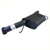 Back side of black redback performance exhaust system for ford falcon with cylindrical pipe and rectangular housing