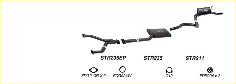 Black redback performance exhaust system kit for ford falcon with central resonator and silver flange accents