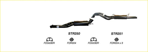 Black metal redback performance exhaust system for ford falcon 09-05 with sleek curved polished finish back view