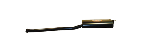 Black metallic redback performance exhaust system with cylindrical muffler and curved tailpipe for ford falcon back side