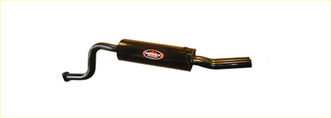Black metal exhaust pipe with curved design and orange logo rear view for redback performance ford falcon exhaust system