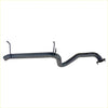 Black metal exhaust pipe with curved design and mounting hooks for redback performance exhaust system ford falcon back side