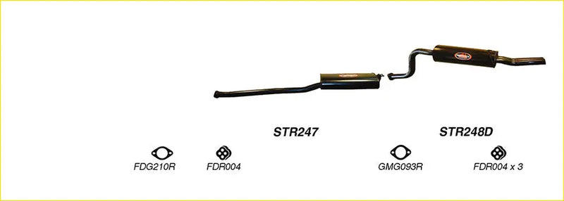 Black metal redback performance exhaust system with central muffler and curved tailpipe for ford falcon 09 2002 back view