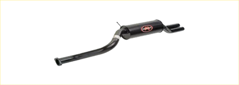 Black redback performance exhaust system with red logo on cylindrical rear component for ford falcon 1993-2002