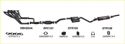 Black redback performance exhaust system with polished chrome tips and red logo on resonator for holden calais back side