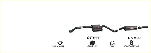 Black redback performance exhaust system showing back side with resonator and two mufflers for holden caprice