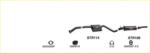 Black redback performance exhaust system with central resonator and red logo badges for holden caprice back side