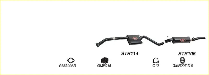 Black redback performance exhaust system with central resonator and red logo badges for holden caprice back side