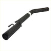 Black metal curved exhaust pipe with label from redback performance exhaust system for holden caprice 09 1997 back view