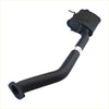 Black metal exhaust pipe with curved design and rectangular muffler housing from redback performance for holden commodore back side