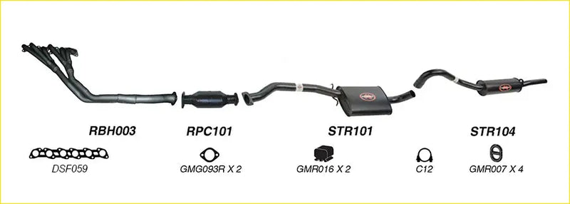 Black redback performance exhaust system with headers catalytic converter and mufflers for holden commodore