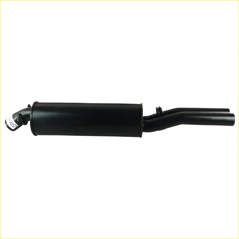 Black matte metal dual outlet exhaust pipe shown from the back for redback performance exhaust on holden commodore