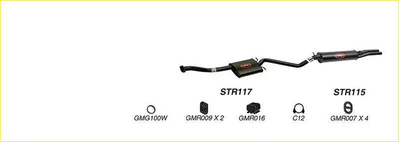 Black Redback performance exhaust system back side with central resonator and flared tailpipe for Holden Commodore