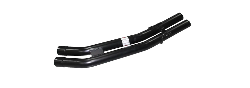 Black curved metal handlebar with matte finish and white stripe detail for redback performance exhaust system for holden commodore
