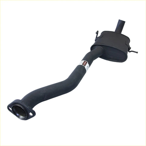 Black redback performance exhaust system with curved pipe and muffler for holden commodore vs v6 sedan back side view