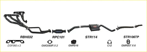 Black redback performance exhaust system with catalytic converter and resonator for holden statesman back side view
