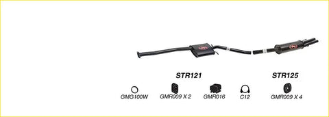 Black redback performance exhaust system for holden statesman with central resonator and red logo badges visible