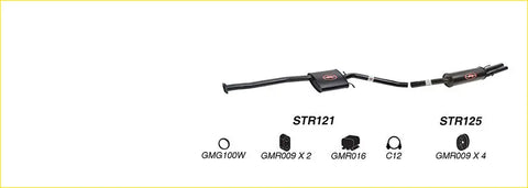 Black Redback performance exhaust system with catalytic converter and red logo for Holden Statesman 1999 back view