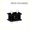 Black rectangular metal bracket with four cylindrical protrusions and oval cutout for redback exhaust landcruiser 105