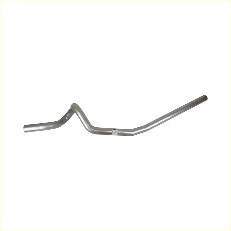 Silver metallic s-shaped motorcycle handlebar shown from the back for redback performance exhaust tailpipe for holden kingswood
