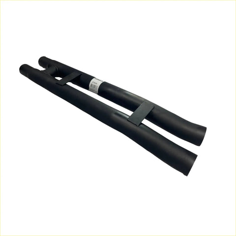 Black rubber exhaust pipe with metal bracket for redback performance h pipe exhaust ford mustang 2015 back side view