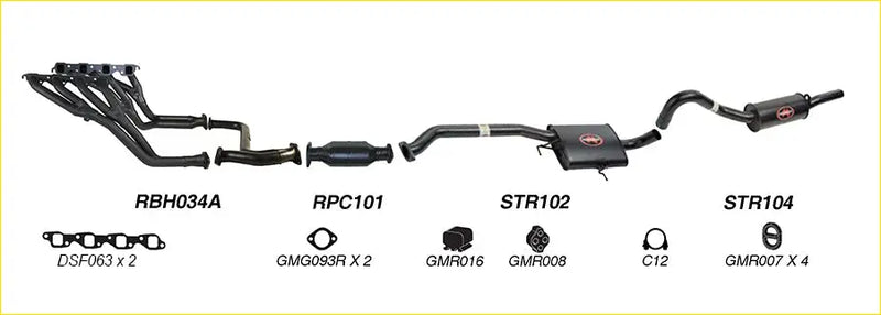 Black Redback performance 2.5 inch exhaust system for Holden with central resonator and dual side pipes showing back side