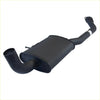 Black matte exhaust muffler with curved pipes and brackets for redback performance 2.5 inch holden system backside view