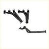 Black cast iron exhaust manifold and header set for toyota landcruiser 75 from redback performance shown from back side