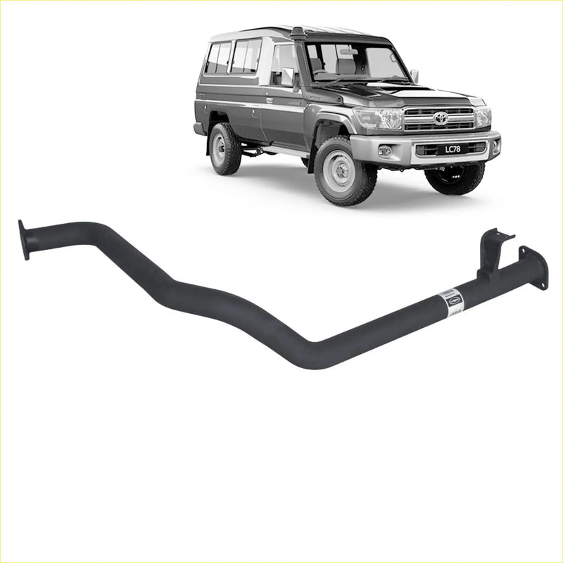 Black metal intermediate pipe assembly for toyota land cruiser lc78 by redback performance shown from back side