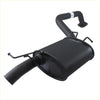Black metal exhaust muffler with curved pipes and mounting brackets shown from the back for ford territory 2004+