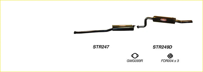 Black metal exhaust system with polished center and curved pipes showing red logo on end cap for ford falcon 2008