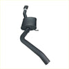 Black metal exhaust system with cylindrical muffler and curved pipes shown from the back for redback sports system holden calais 1997-2004