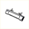 Replacement door handle with chrome finish and two spring-loaded latches shown from the back side