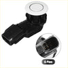 Black plastic rear reverse assist sensor with white cap and 6-pin connector for Toyota RAV4 2012-2015 shown from back