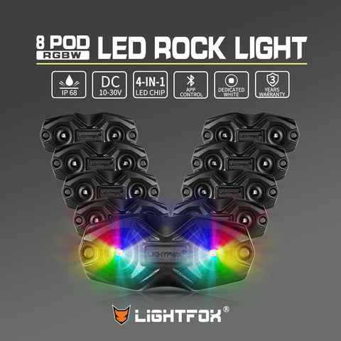 LIGHTFOX RGBW LED Rock Lights - 8 Pack