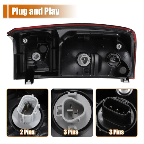 Back view of black plastic right side led tail light assembly with red trim and multiple bulb sockets for toyota tacoma 2016-2019