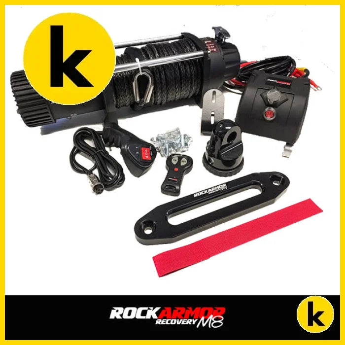 Rockarmor 12,000Lbs 4X4 Bullbar Winch With Synthetic Rope & Wireless Remote WINCH