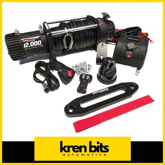 ROCKARMOR 12,000lbs 4x4 BULLBAR WINCH WITH SYNTHETIC ROPE & WIRELESS REMOTE Kren Bits