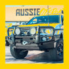 Black metal rockarmor brushbar with two circular led lights mounted for mitsubishi triton mn/ml front bumper