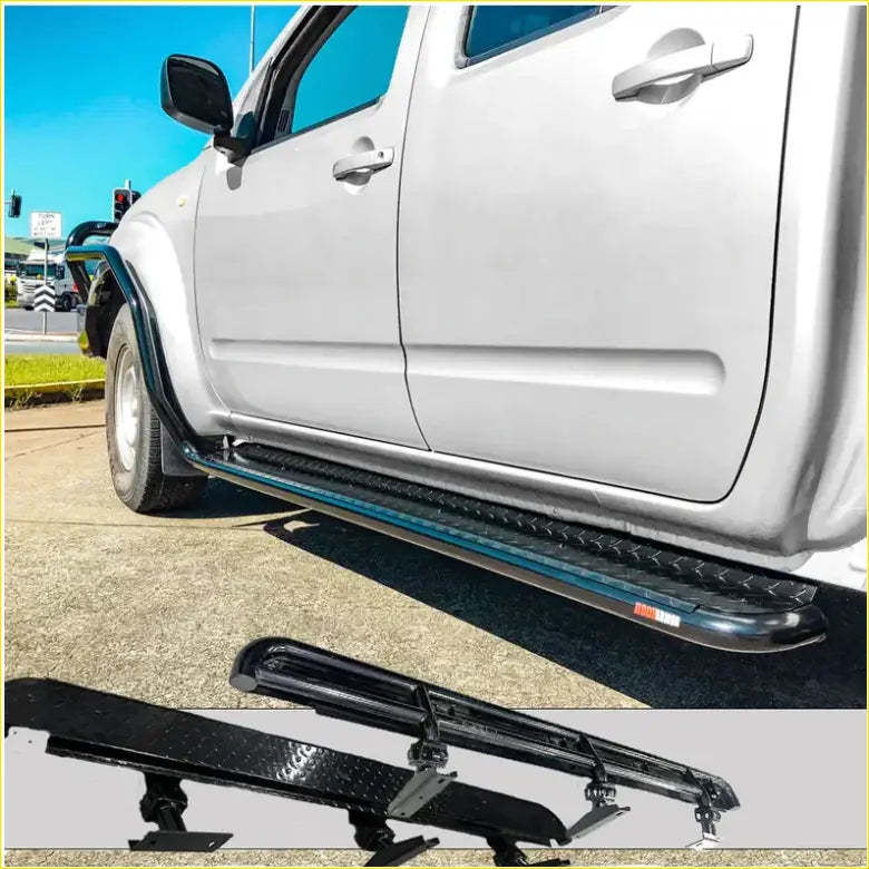 Black diamond plate side step for rockarmor brushbar suits nissan navara d40 2005-2015 4wd ute offroad use