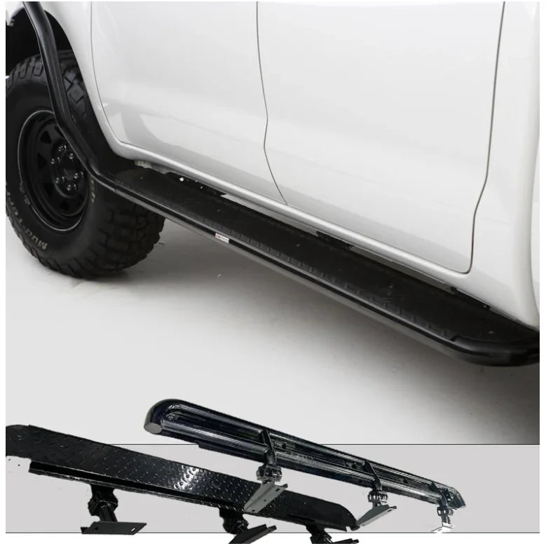Black truck side steps with brush bars for Toyota Hilux made of premium steel