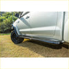 Black textured rockarmor side step rail mounted on silver toyota hilux 2005+ ute for offroad 4wd use